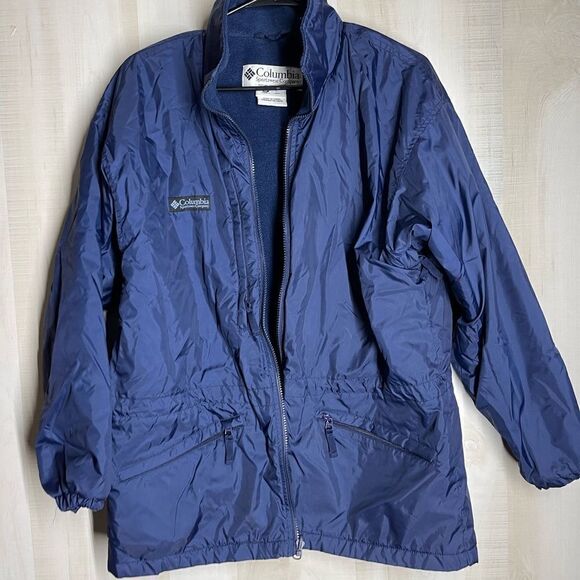 Columbia navy coat jacket fleece‎ lining cinch waist, size medium - Picture 14 of 16